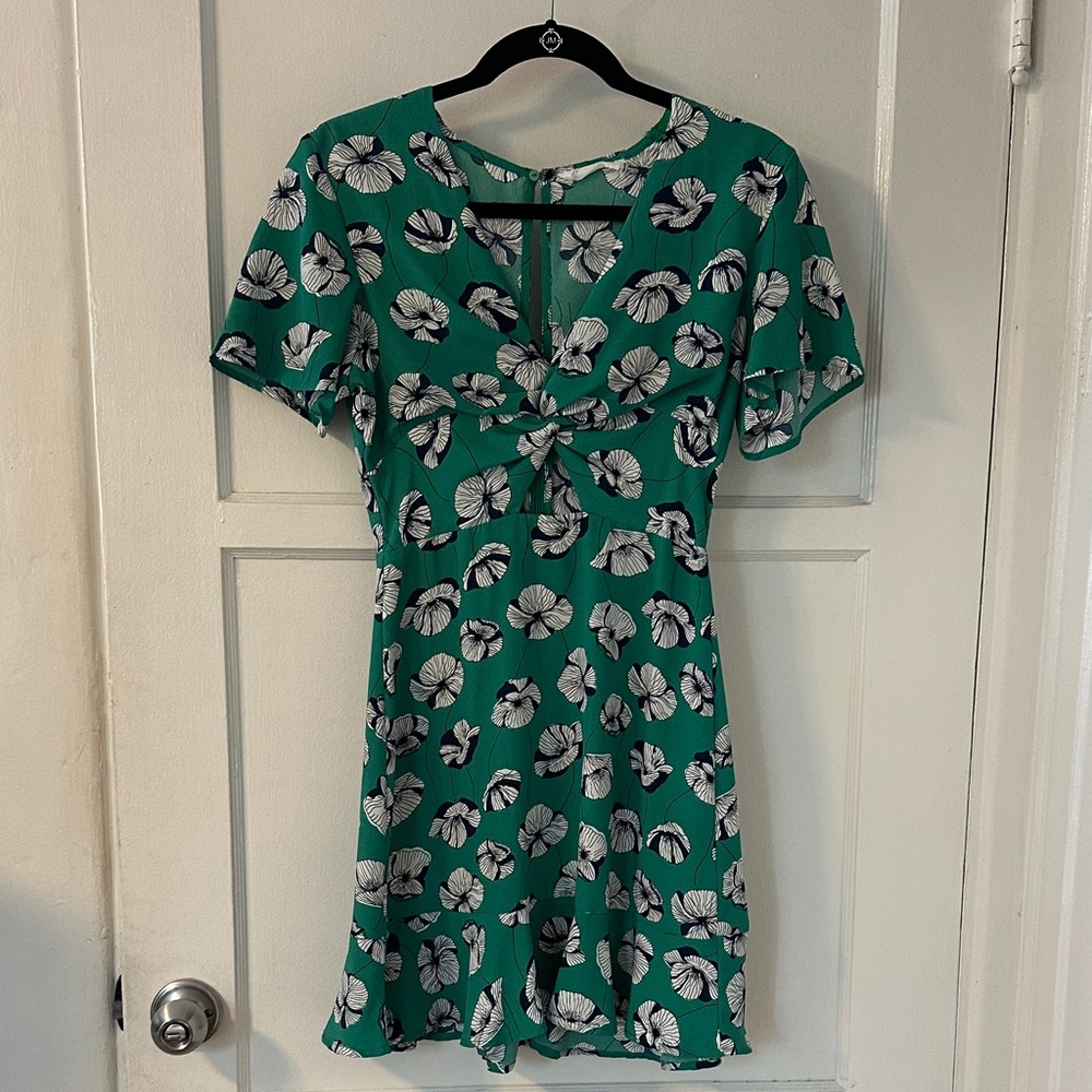 All in Favor Green and White Floral Mini Dress